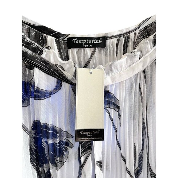 Temptation Italy Pleated Maxi Dress Flowy Asymmetrical Romantic Black & White L - Picture 5 of 9